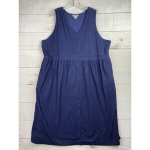 Vtg FADS Dress Womens 24W Blue Polka Dot Corduroy Sleeveless Pockets Cottagecore